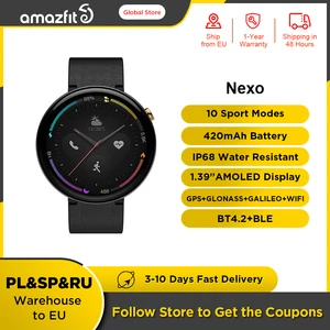 Amazfit nexo smartwatch ceramics bezel global version 10 sports modes gps glonass 1. 39 inch amoled display for android phone 1 Item image