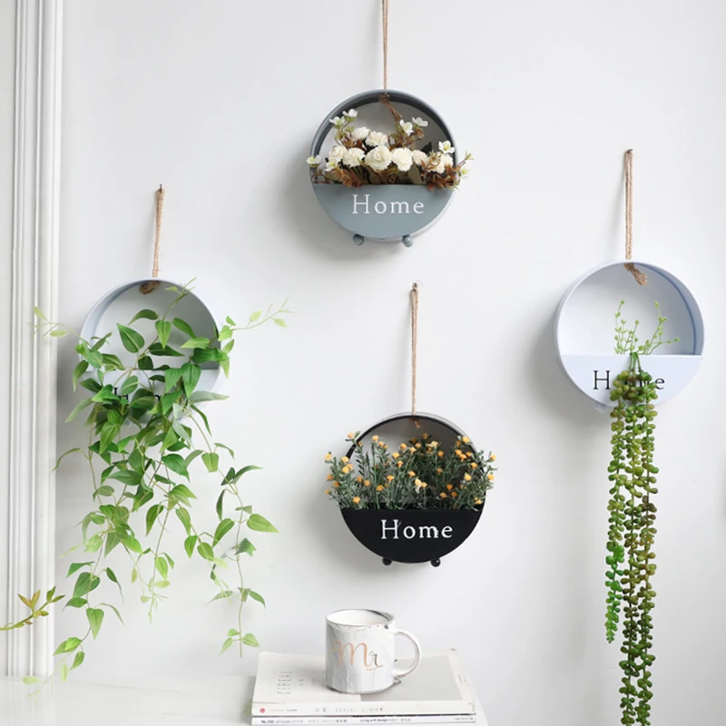 

Домашний декор, пасторальная Ретро подвесная корзина, имитация цветов, свадебное украшение, комнатная металлическая настенная корзина для ...