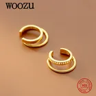WOOZU натуральная 925 стерлингового серебра Французский двойной полый циркониевый зажим на серьги для женщин вечерние рок унисекс серьги-каффы подарок