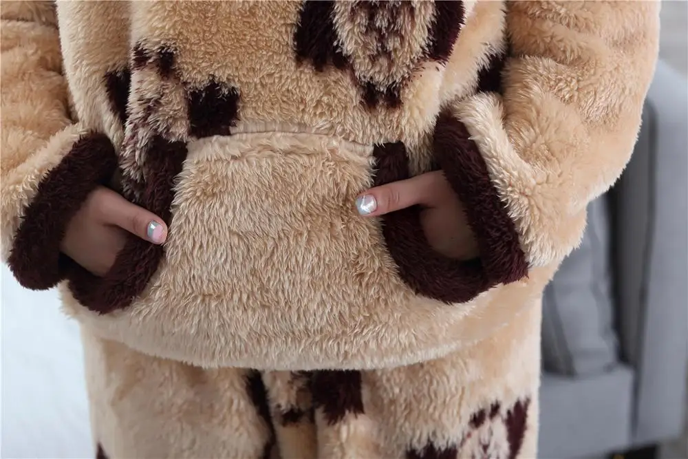 Женская зимняя Пижама пижамный комплект с принтом Совы и животных теплая