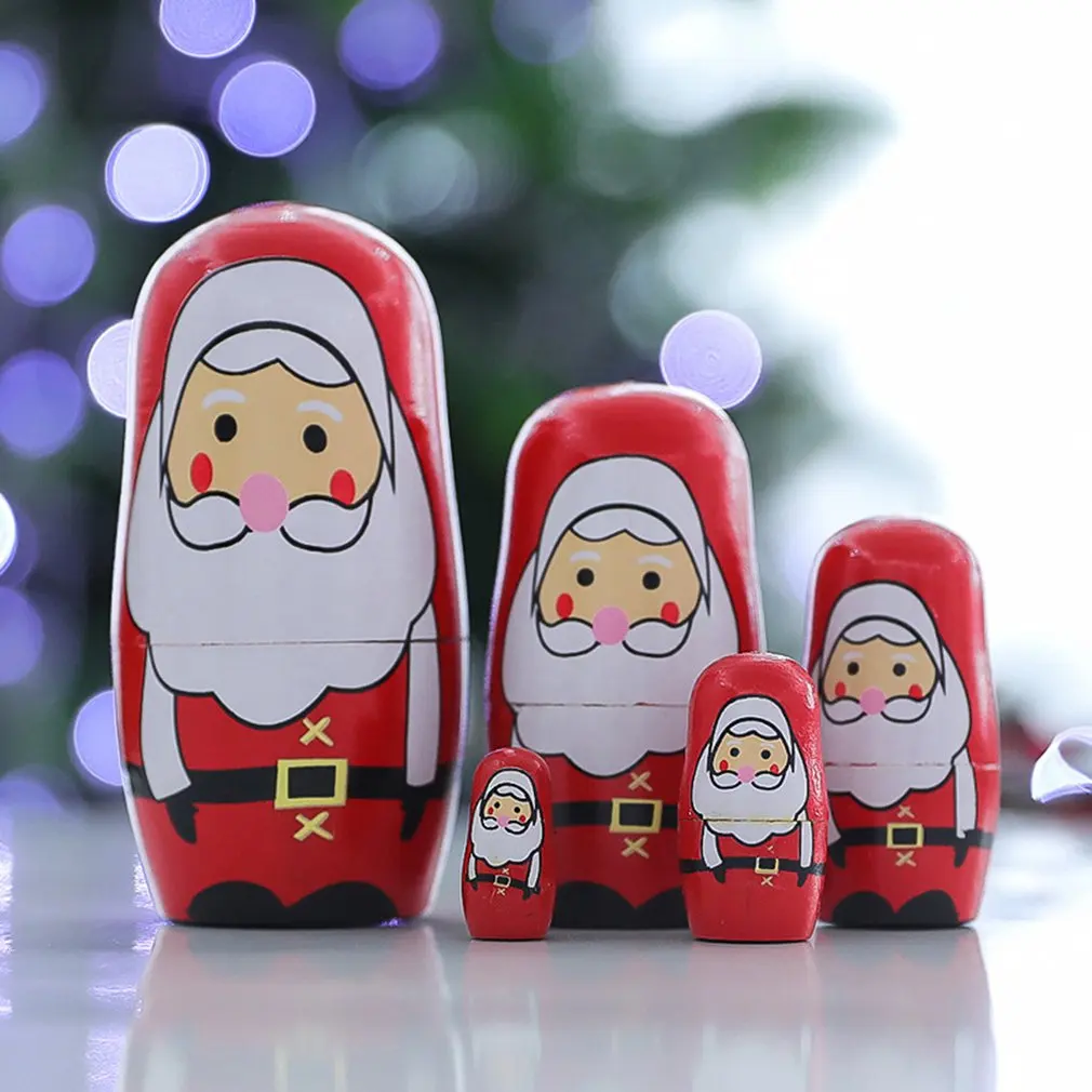 

Creative Christmas Hand-Painted Wooden Dolls Children'S Gifts Russian Traditional Matryoshka Christmas Decorations