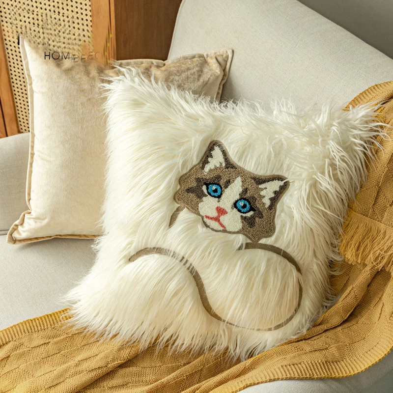 

New Embroidered plush cushion pillow cute cat Nordic sofa sleeping pink girl light luxury home safa bed car wholesale MF095