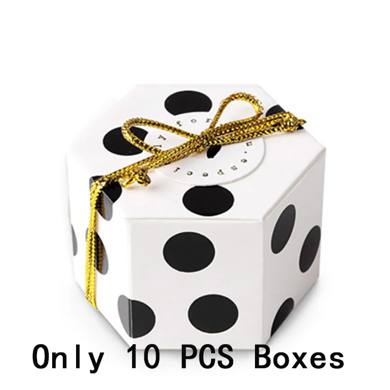 10pcs Black dots Подарочная коробка в полоску и горох Boite Dragees Bonbonniere, упаковка, свадебные подарочные коробки для конфет, торта, вечерние шоколадные сумки - Цвет: 10pcs Black dots