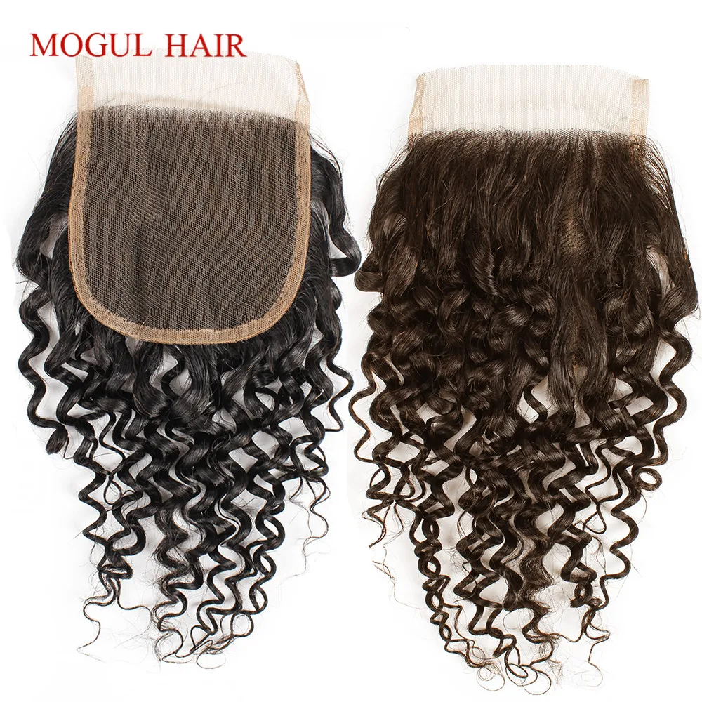 

Brazilian Jerry Curly Brazilian Hair 4x4 Lace Closure Hand Tied Natural Black Dark Brown Non-Remy Human Hair Extension