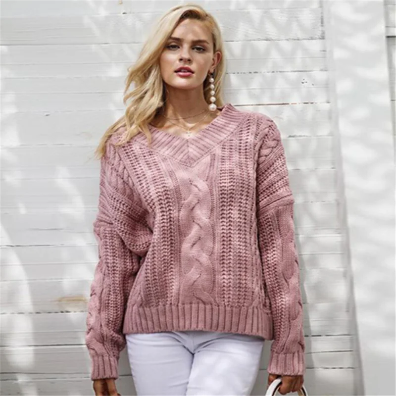 Женский свитер Зима 2022 корейский пуловер с v-образным вырезом шерстяной вязаный