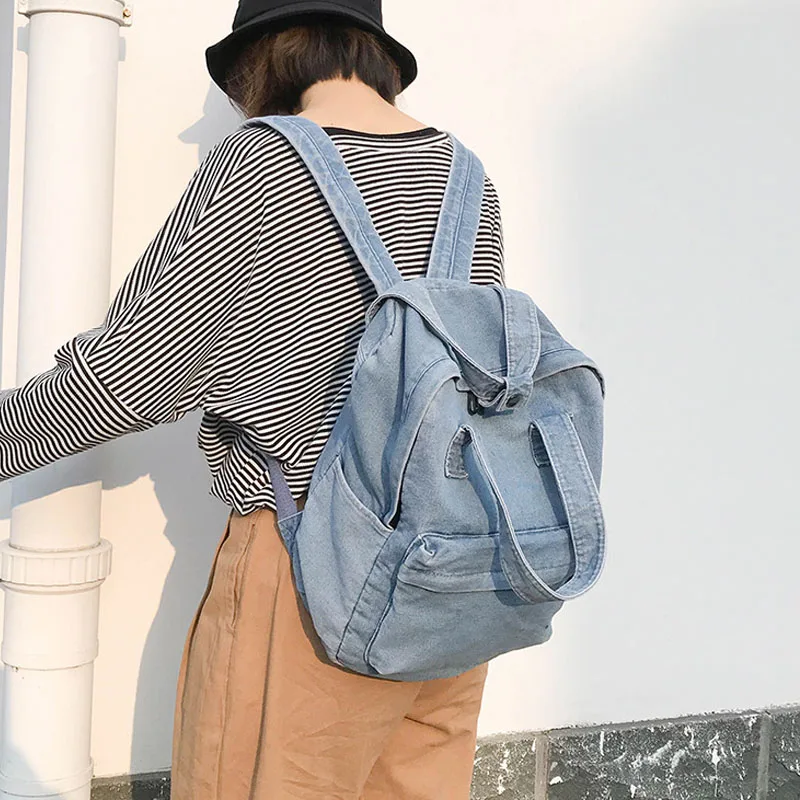 

Simple Denim Backpack School Bag for Women Multi Student School Bag For Teenage Girl Female Large Capacity Travel Shoulder Bag