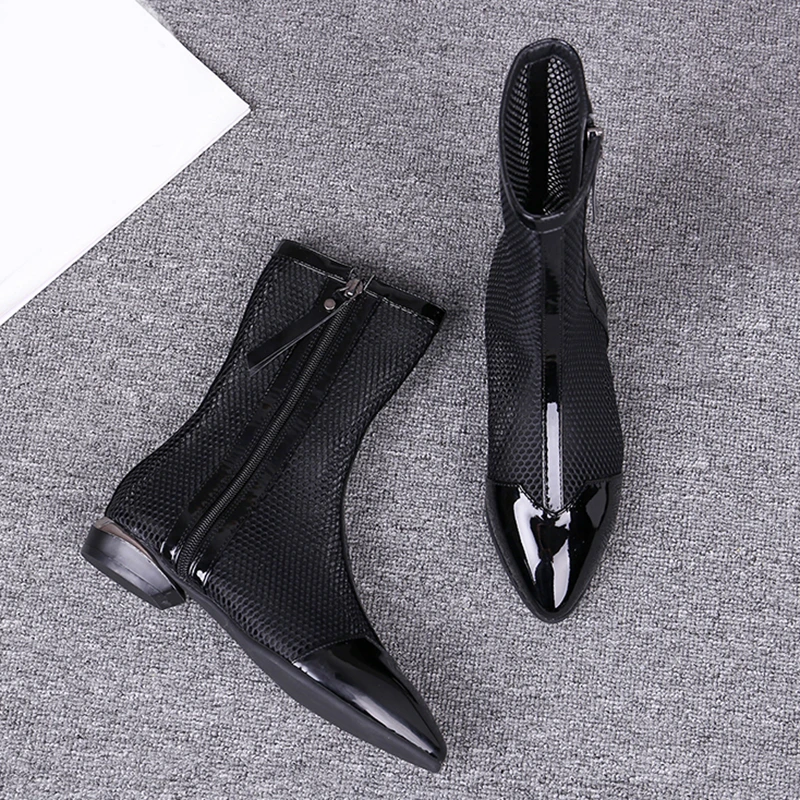 [DEAT] 2020 г. Черные дышащие тонкие туфли с острым носком на молнии из сетчатого