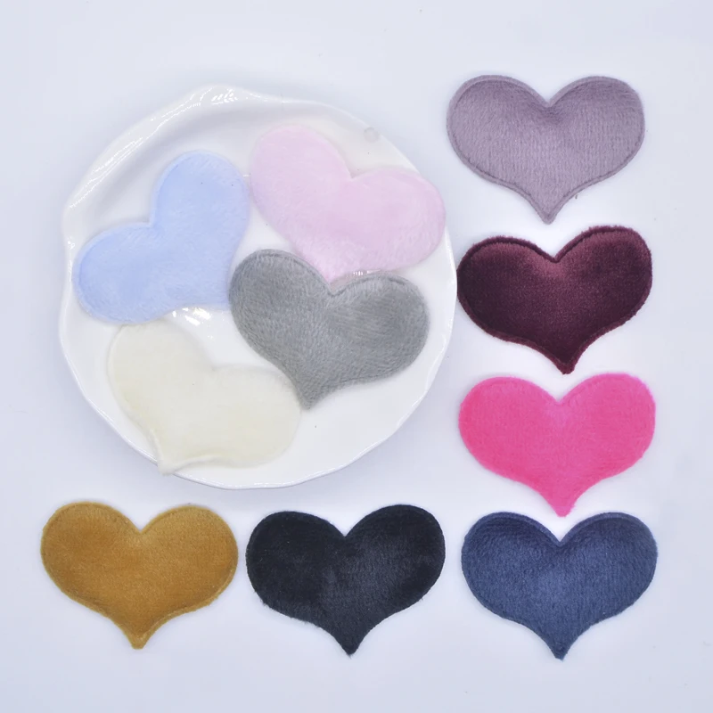 

50Pcs 40*30mm Padded Plush Furry Felt Heart Applique for DIY Headwear Hair Clips Bow Accessory Handmade Clothes Hat Shoes Decor