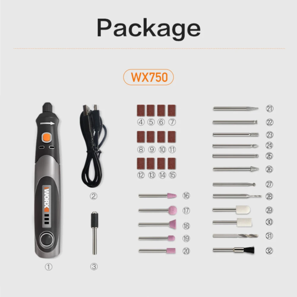 Вращающийся инструмент Worx WX750 беспроводной мини аппарат для гравировки шлифовки
