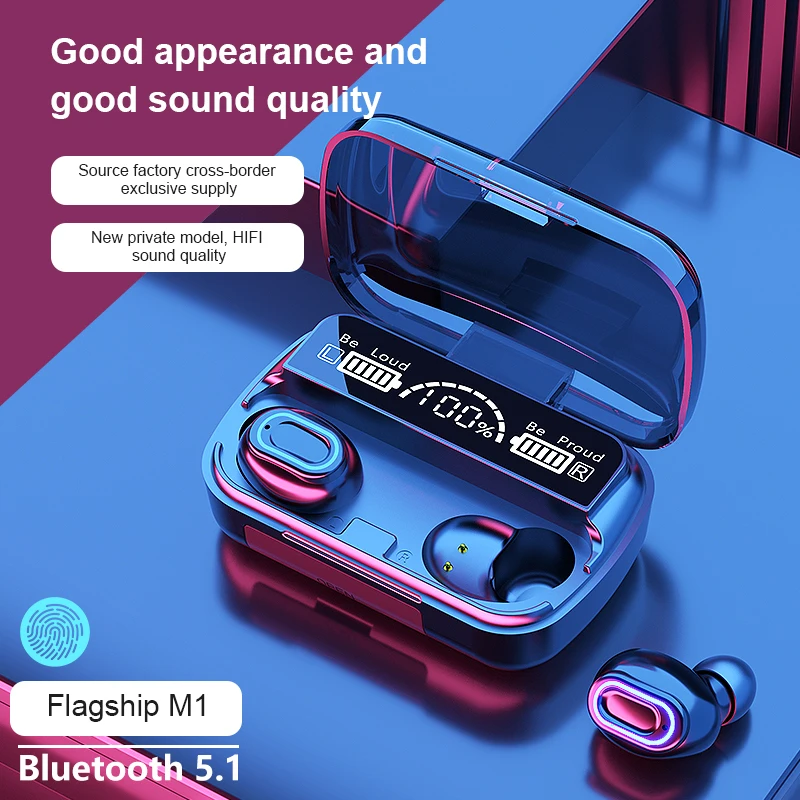 M1 TWS Bluetooth 5.1 Wireless Headphones Touch Three Digital Display In-Ear Pods Sports Headset For IPhone Samsung S10 | Электроника