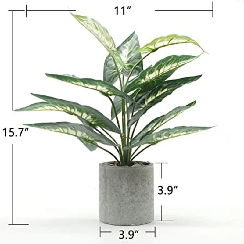 

2Pcs 15.7Inch Artificial Potted Green Leaf Plant in Pulp Pot for Desk Top Decor in Home and Office(Taro Leaf)