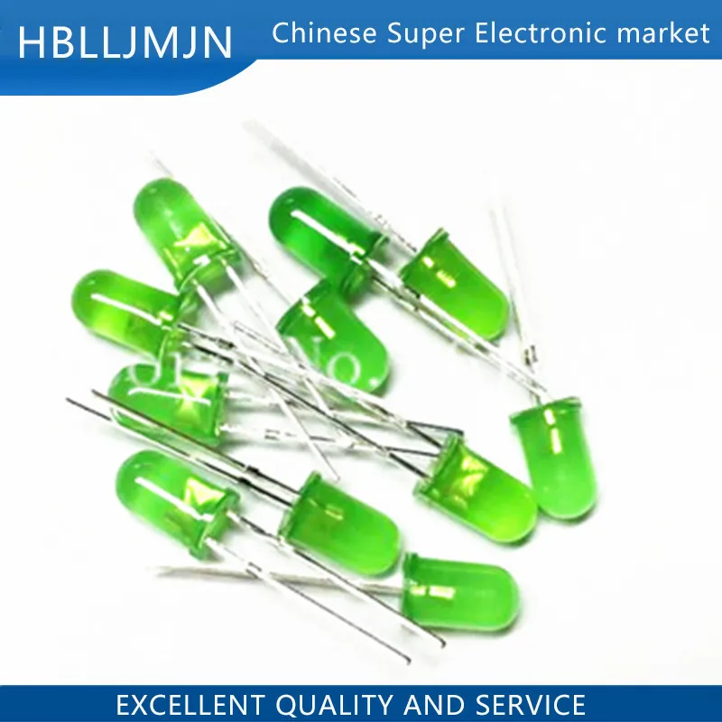 200 шт. 5 мм диффузный зеленый светодиод DIP Круглый широкий угол сквозное отверстие