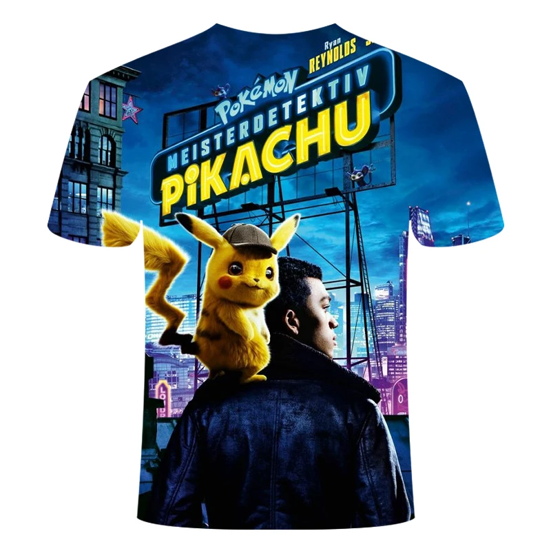 New 3D Movie Detective Pokemon Pikachu T-shirt For Boy/girl Tshirts Fashion Summer Casual Tees Anime Cute Cartoon Clothes