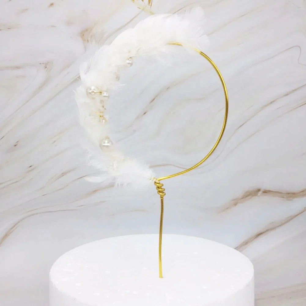 Кольцо с перьями и искусственным жемчугом украшение для торта романтическое