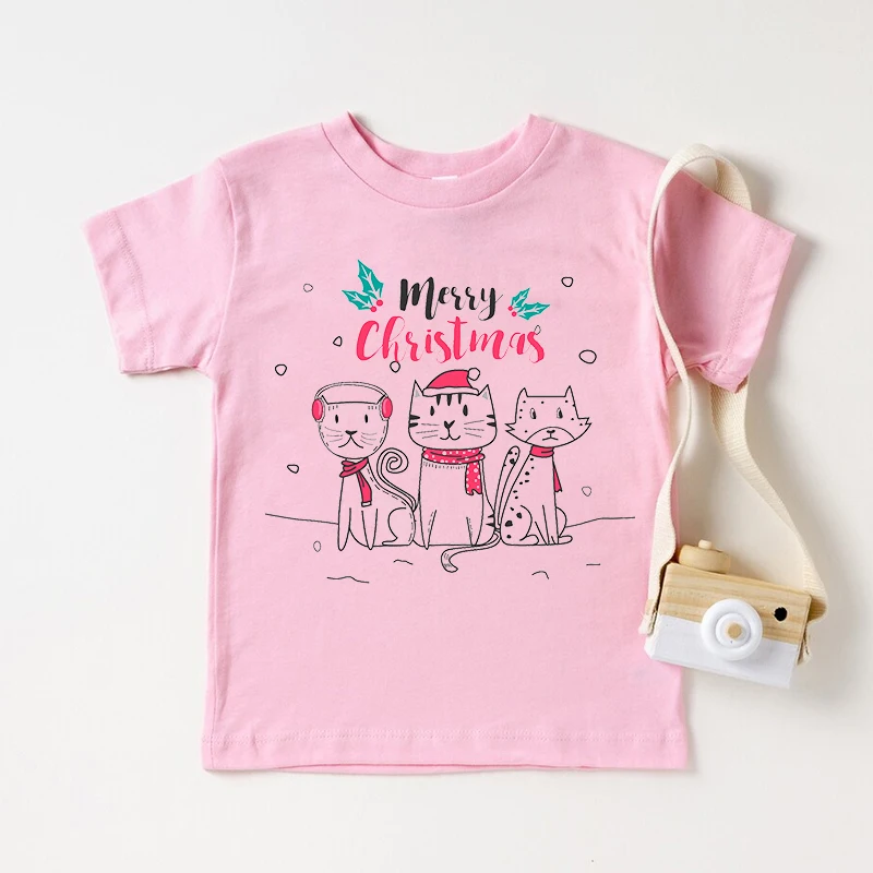 Camiseta divertida de &aacute;rboles de ciervos de Navidad para ni&ntilde;os y ni&ntilde;as, ropa de Navidad, camisetas Harajuku, Top de manga corta 2022-5