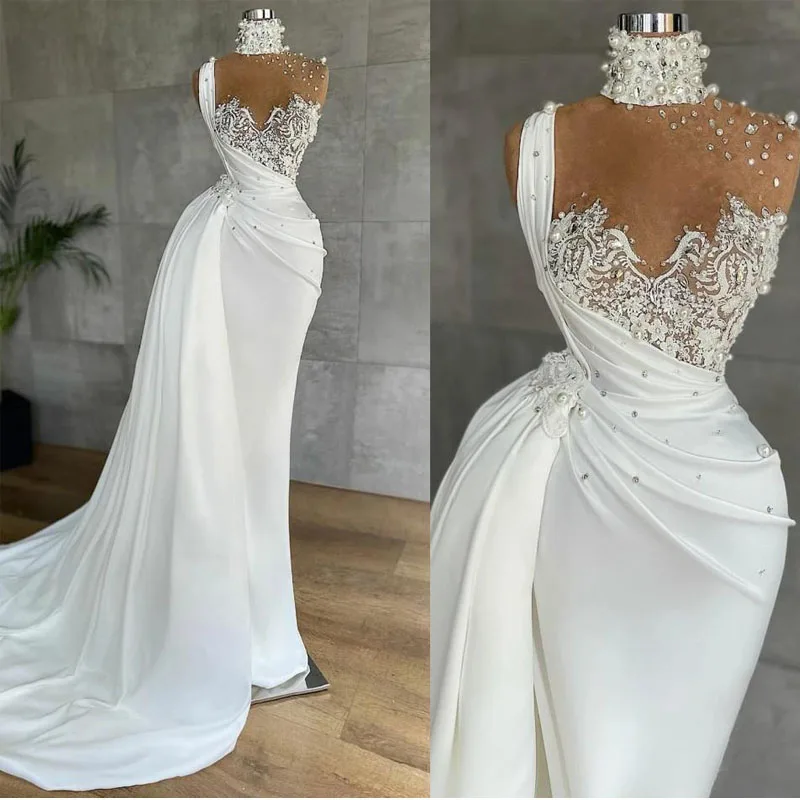 

Женское вечернее платье с юбкой годе Aso Ebi, платье с высоким воротником и жемчужинами, платье знаменитости с аппликацией, баской и рюшами, лет...