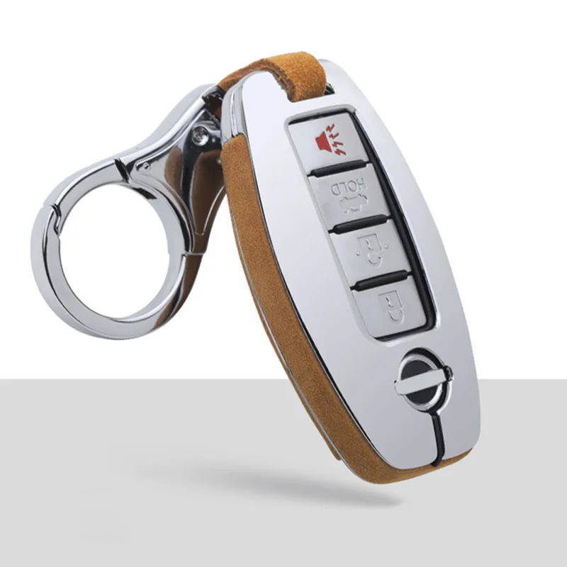 Чехол для ключей автомобиля из замшевой кожи и цинкового сплава для Nissan Qashqai J10 J11 X-Trail t31 t32 kicks Tiida Pathfinder Murano Note, Juke - Название цвета: A-brown keychain 1
