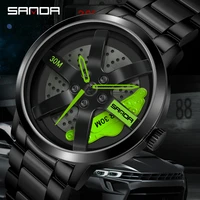 sanda new fashion mens watches steel hollow dial wheel design top brand luxury sports quartz watch men relogio masculino p1061