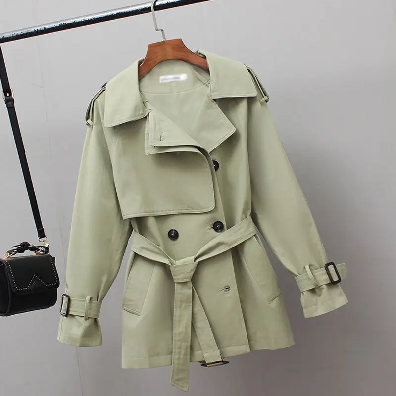 

English style fashion temperament trench coat female 2021 spring and autumn new small waist slim Joker short coat female