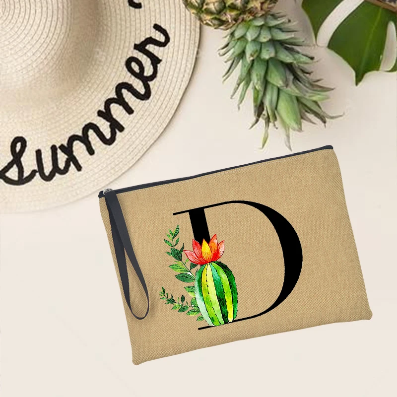 Портативная косметичка на молнии с надписью и растительным принтом красивый