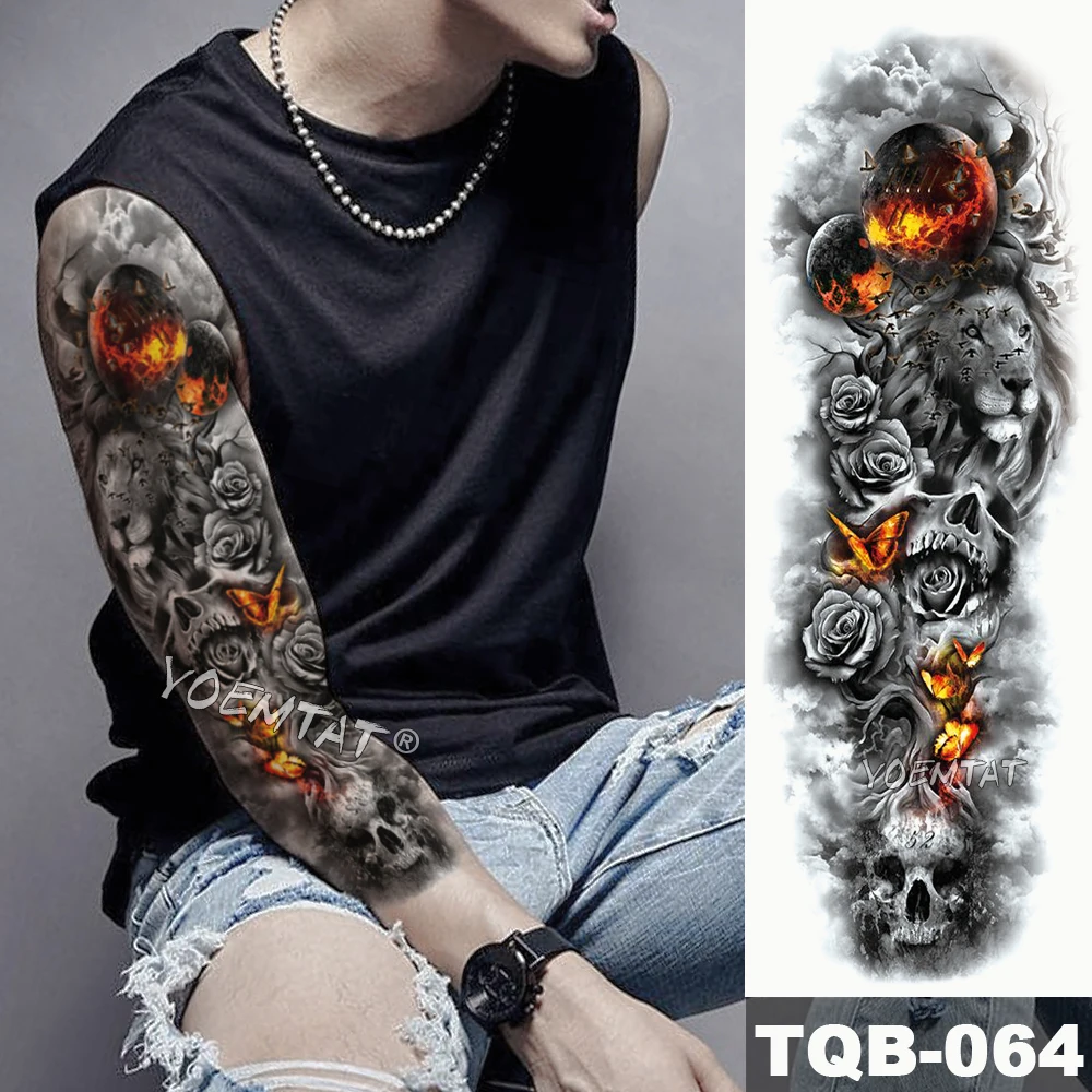 

Transfer Tattoo Semi Permanent Tattoo Sleeve Gomette Tato Skull Lion Jaguar Rose Tiger Demon Man Woman Body Art Glitter Tatu