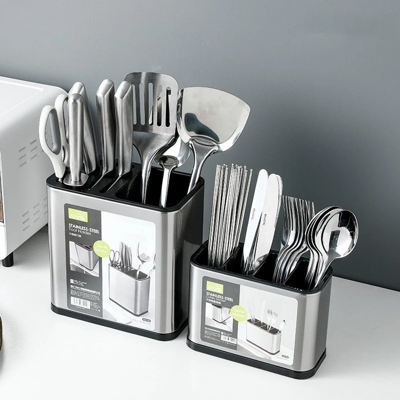 Knief-soporte para cuchillo, tenedor, cuchara, organizador de cubiertos inoxidable, jaula de drenaje para palillos con bandeja de salida de agua, accesorios de cocina