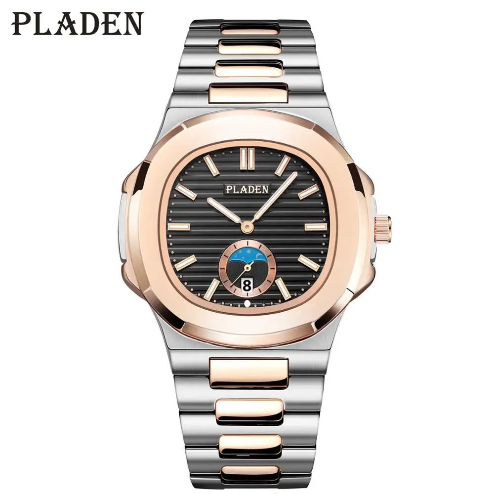 PLADEN двухцветные часы: золотистый ремешок и Для мужчин военные часы с