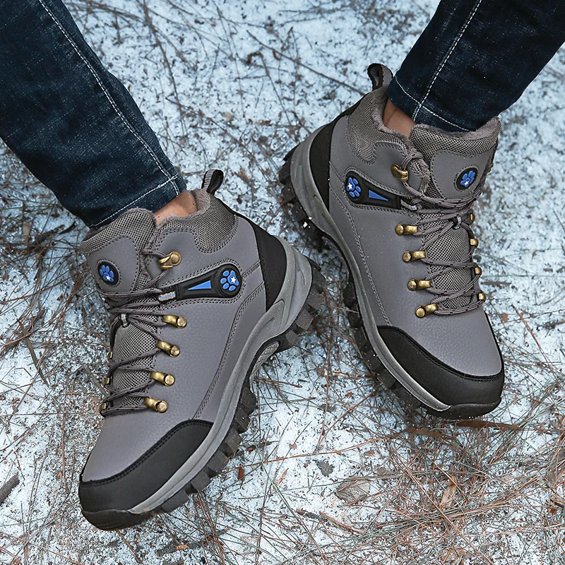 

Eihort Winter Plus Velvet Men's Sneakers Outdoor Training Running Shoes Leather Surface Waterproof Non-slip Sports Shoes Big 48