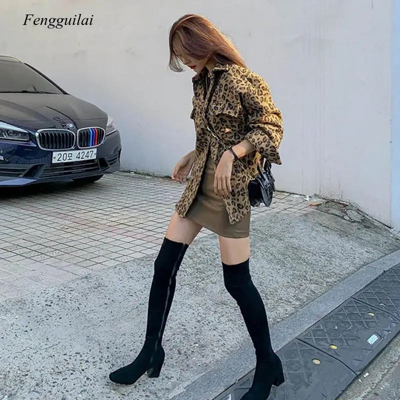 

Spring Vintage Leopard Jacket Plus Size Casual Leopard Female Coat Winter Tops For Woman Clothes Elegant Wool Outwear