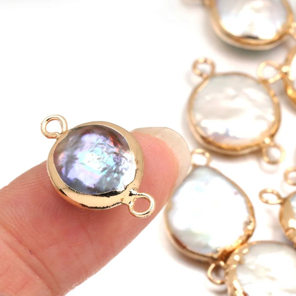 Натуральный пресноводный жемчуг подвеска эллиптический Соединитель с двумя