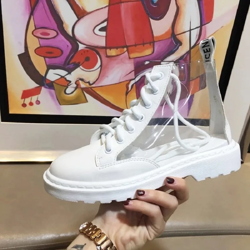 Ботинки женские прозрачные короткие высокий каблук из ПВХ пикантные модные