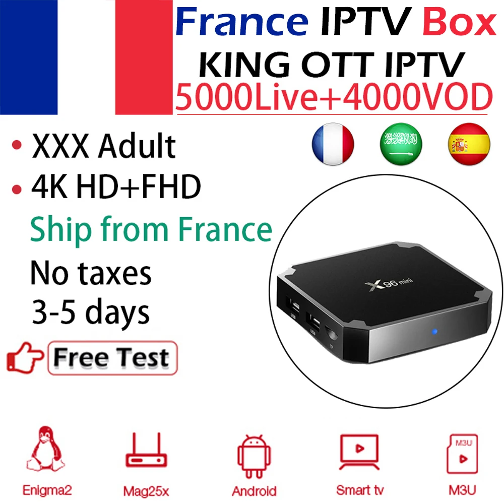 IPTV Box на базе Андроид X96mini 1G/8G 2G/16G+ IPTV, французский Арабский испанский подписка для взрослых KING Отт IP tv 5000Live+ 3500VOD WiFi 4K tv Box