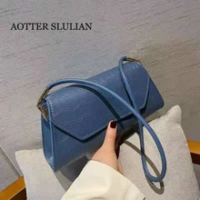 2021 Pattern PU Leather Blue Handbag Female Shoulder Bag Fashion Ladies Armpit Bag Retro Casual Women Tote Small Clutch Hand Bag