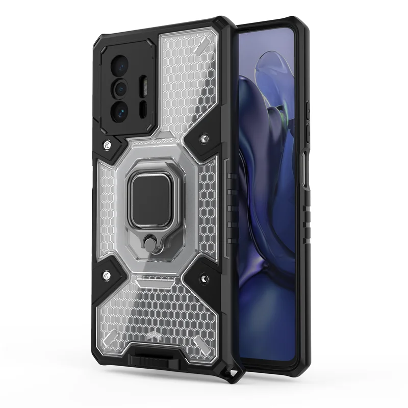 Funda de silicona transparente a prueba de golpes para XIAOMI Mi 11T, carcasa de lujo con soporte de anillo para coche, soporte magn&eacute;tico de Metal para Mi 11T Pro-0