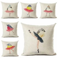 cute dancing ballet cartoon bird decor sofa watercolor cushion covers 4545 cm pillow case for home bedroom chair decorative