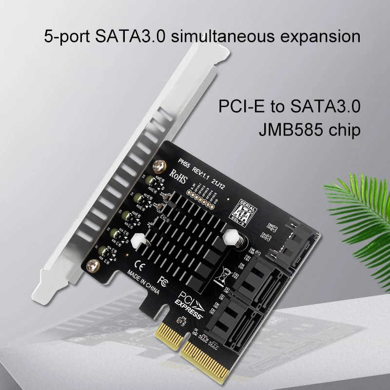 PCIE SATA Card PCI-E X4 to 5-Port 3.0 Expansion for Desktop Computers Jmb585 Supports Mac Os Windows Linux | Компьютеры и офис