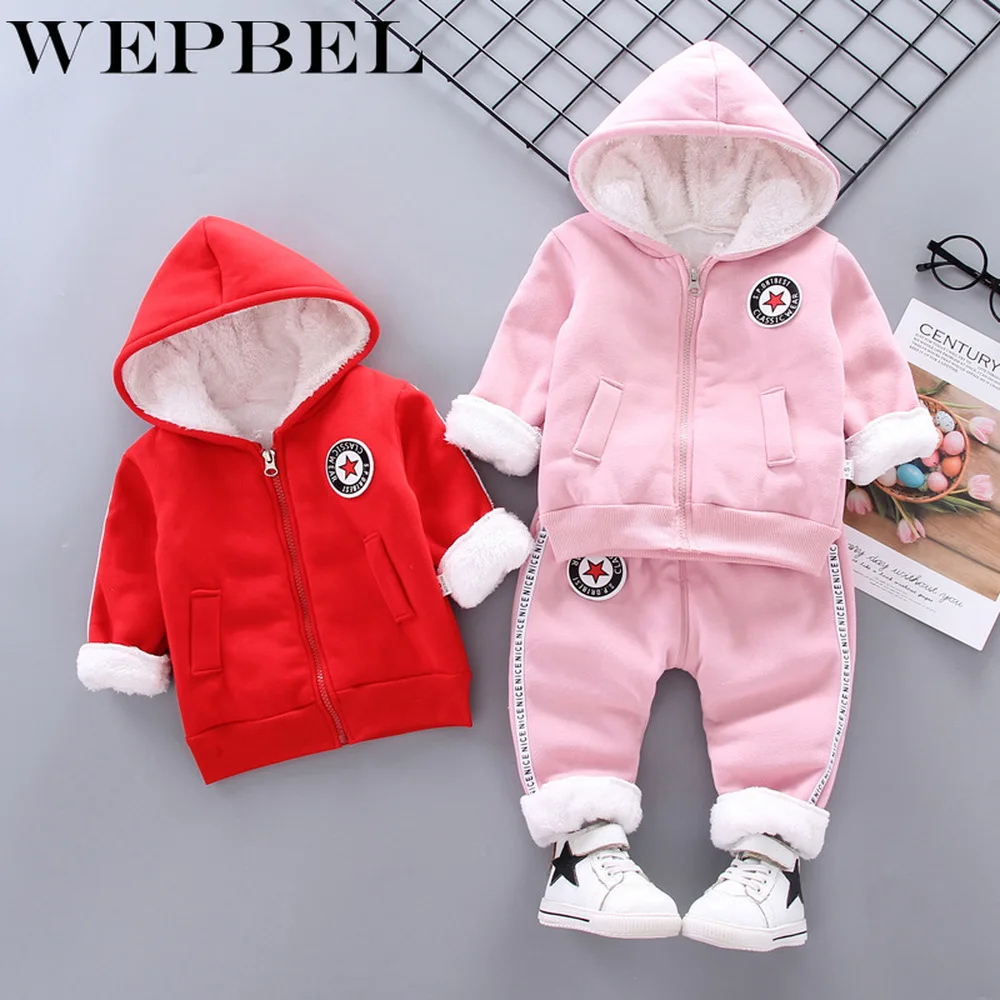 WEPBEL/Детские комплекты одежды для мальчиков и девочек; зимний шерстяной жилет с капюшоном; куртки; брюки; плотные теплые спортивные костюмы; комплекты с брюками