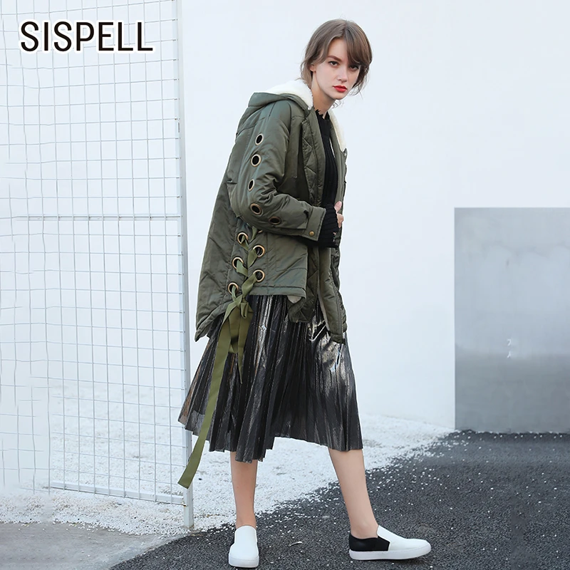 

Женская парка на шнуровке SISPELL, теплая куртка-пуховик с капюшоном и длинным рукавом, зима 2020