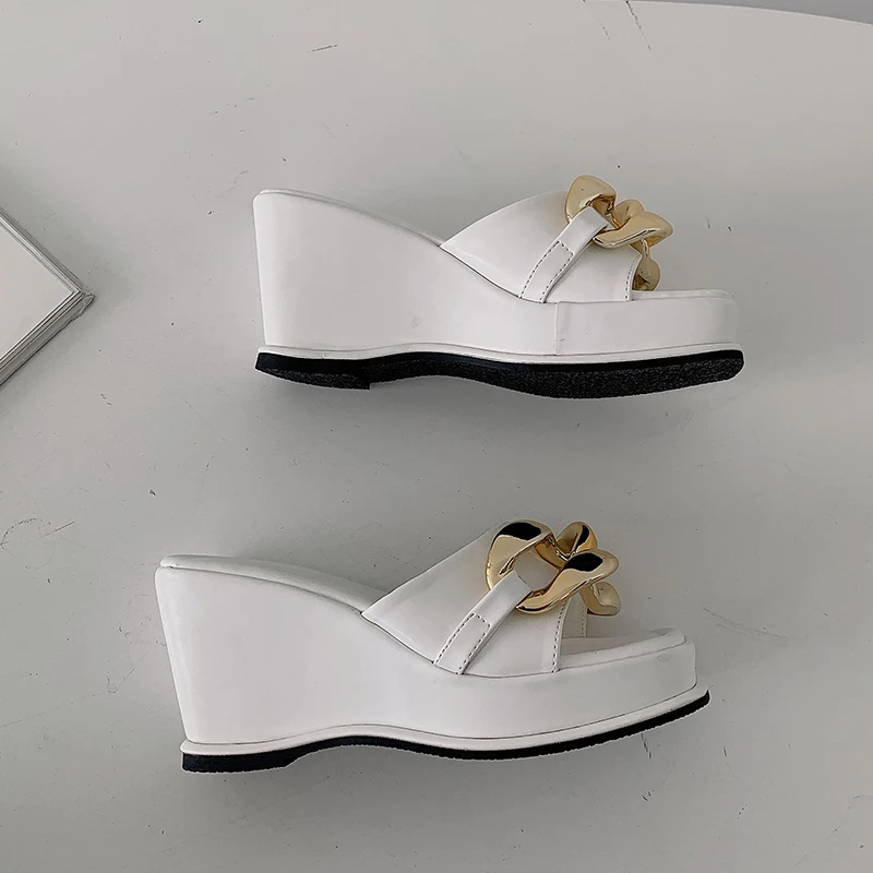 

Women Summer Flip Flops Wedges Slippers Shoes 2021 Ladies Fashion Casual Slippers Metal Shoes Female Sandals Slides For Woman