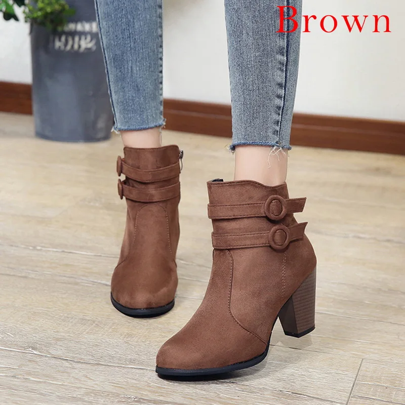Brown 1 WENYUJH/женские зимние полусапоги; модель года; женские ботильоны с леопардовым принтом; женская обувь с острым носком; ботинки на высоком каблуке; Bota Feminina - Цвет: Brown 1