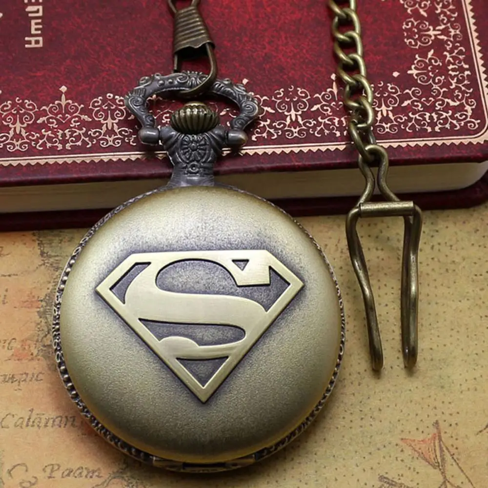Классические кварцевые карманные часы супермена с necklace ем кулоном, Ретро Мужские кварцевые брелоки и карманные часы, дропшиппинг P442C