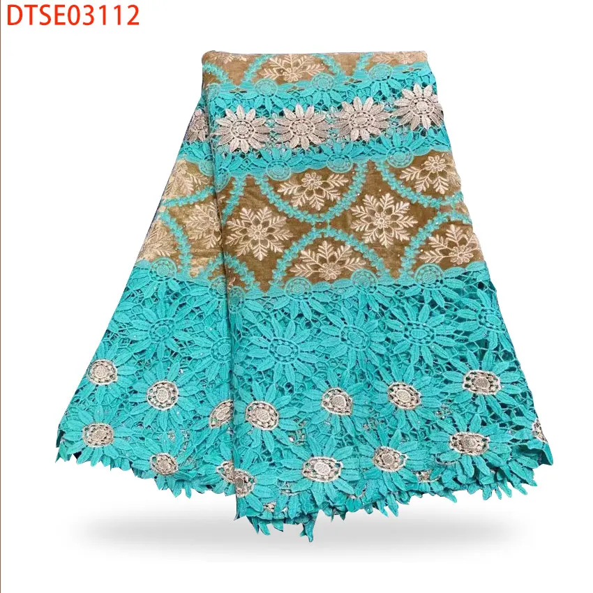 

5 Yards Nigeria Velvet Mesh Tulle Lace Fabric For Wedding Garment Sewing DTSE03112