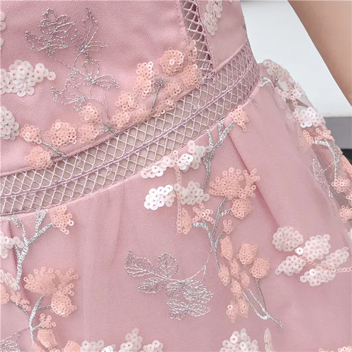 Бренд женское платье Лето Cherry Blossom розовый блестки вышитые ремень платье кружева сетки шить пикантные длинные Платья для вечеринок