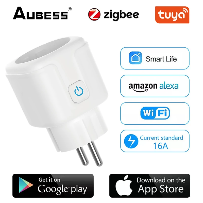 

Aubess 16A ZigBee Tuya Smart Plug Power Monitor Outlets Smart Home Power Sockets Via Alexa Google Assistant Remote Voice Control