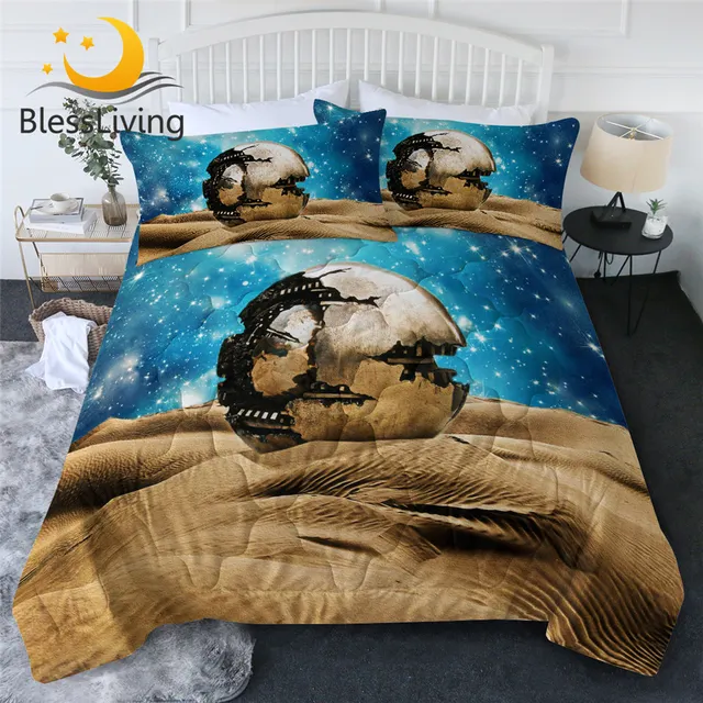 BlessLiving Desert Quilt Metal Ball Bed Cover Blue Golden Bedspreads Starry Air-conditioning Comforter Realistic Funda Nordica 1