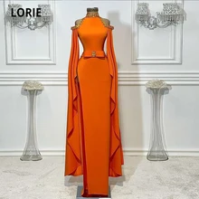 LORIE New Arrival Orange Evening Dresses High Neck Beaded with Rhinestones Long Sleeves Mermaid Prom Party Celebrity Dress 2021 (3)