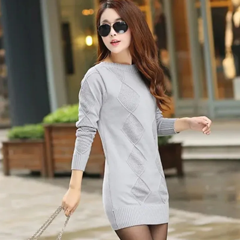 Women Sweaters Dress Pullovers New Autumn Winter Long Knitted Sweater Knitwear Female Sleeve Tops Bottoming Dresses | Женская одежда