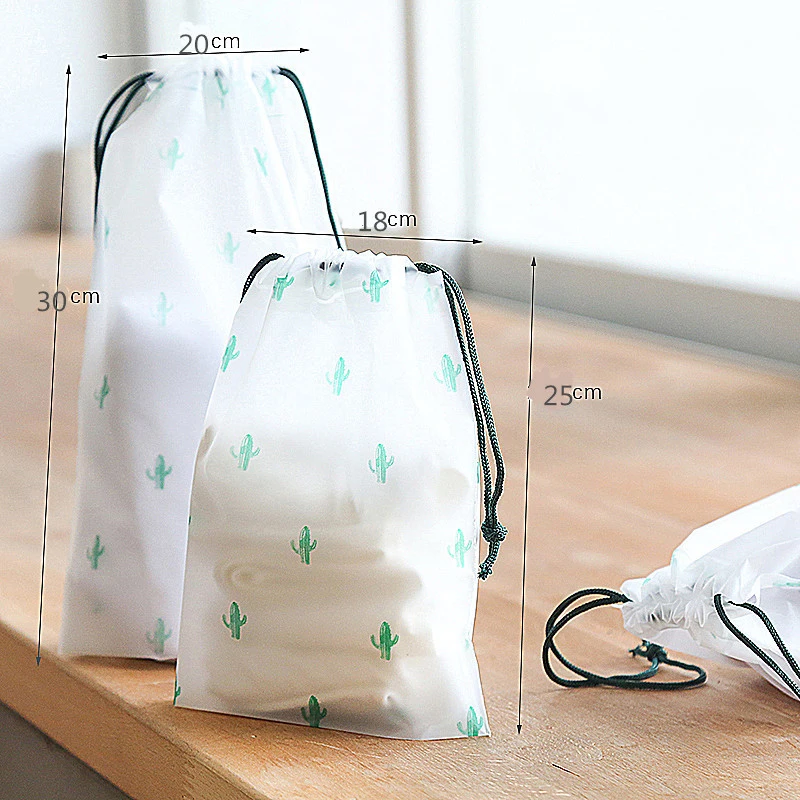 

3pcs Fashion Small Transparent Matte Waterproof Travel Organizer Package Cactus Drawing Pocket Storage Bag Cosmetics Toiletries