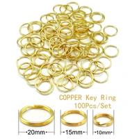 100pcs 10mm 15mm 20mm golden copper keychain small pet dog id tag collar accessories cats dog name plate round split ring key