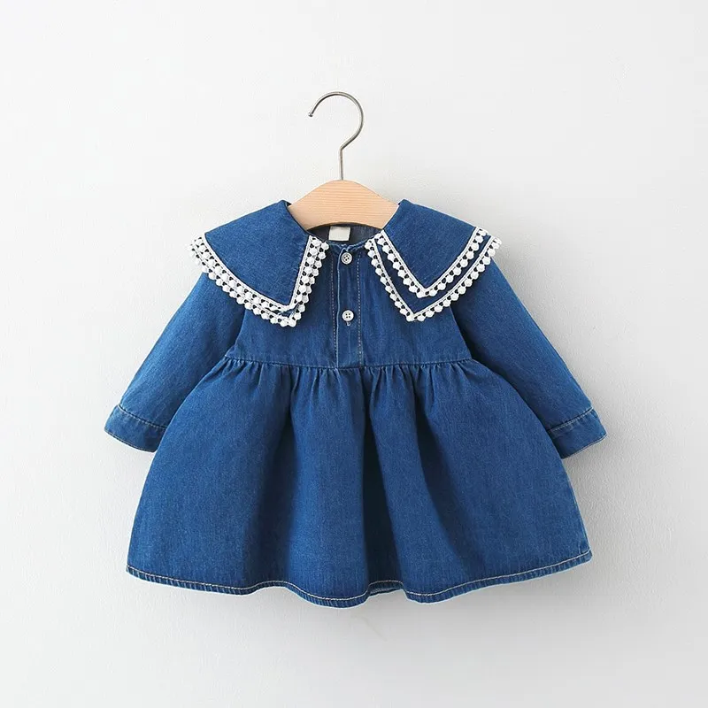 

Toddler Girl Jeans Dresses Baby Girl Dresses Denim Long Sleeve Turn-down Collar Infant Autumn Clothing Girl Fall Clothes